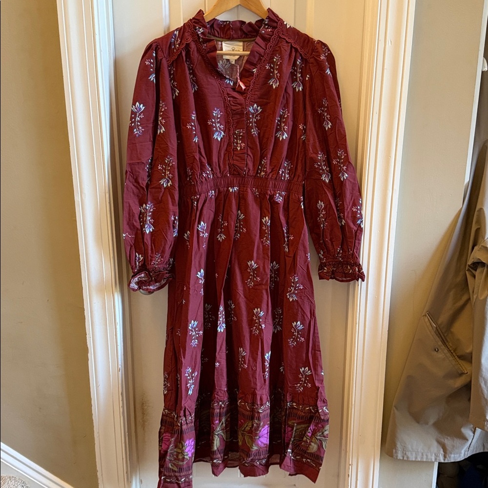 NWT Umgee Floral Dress Smocked Waist & Ruffle Trim - Picture 2 of 6